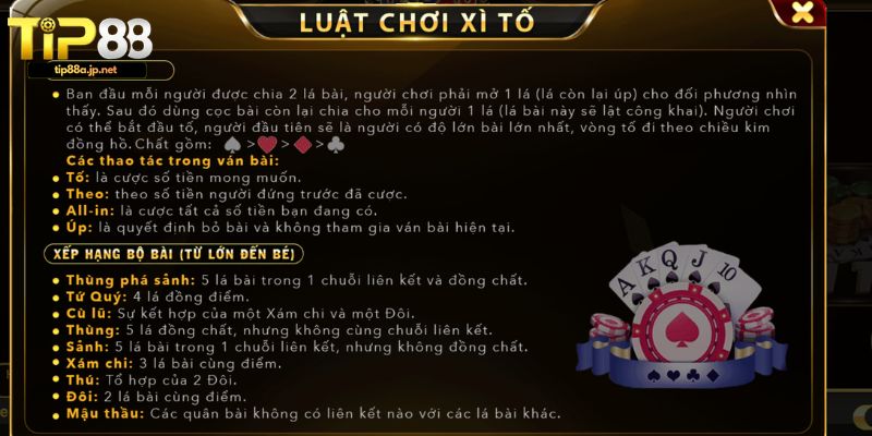 Cách Chơi Xì Tố Tip88 Dễ Hiểu Từ A-Z Cho Người Mới Hướng dẫn cách chơi Xì tố TIP88 cho người mới